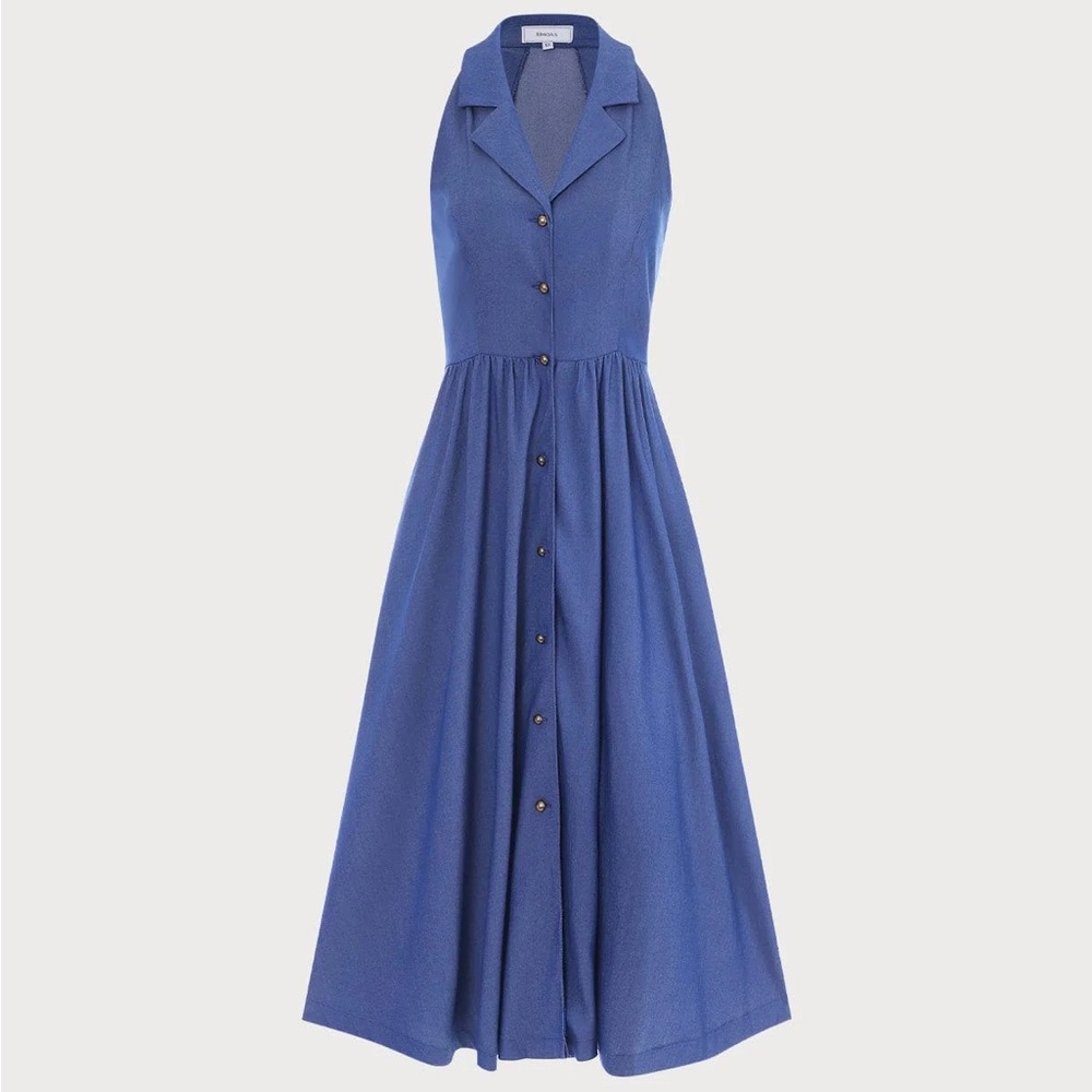 Rihoas Blue Lapel Tunic Sleeveless Midi Dress - Picture 8 of 10